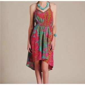 Charlie Jade 100% Silk Dress Womens L Pink‎ Sleeveless High Low Party Going Out